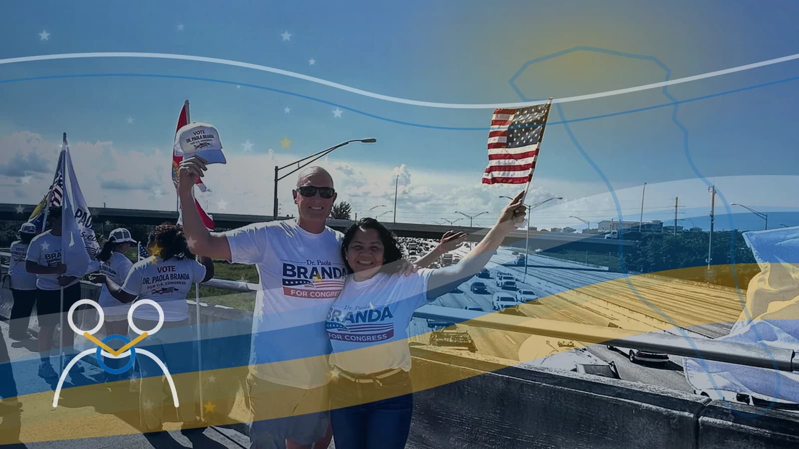 Paola Branda meeting voters at a patriotic Palm Beach campaign event