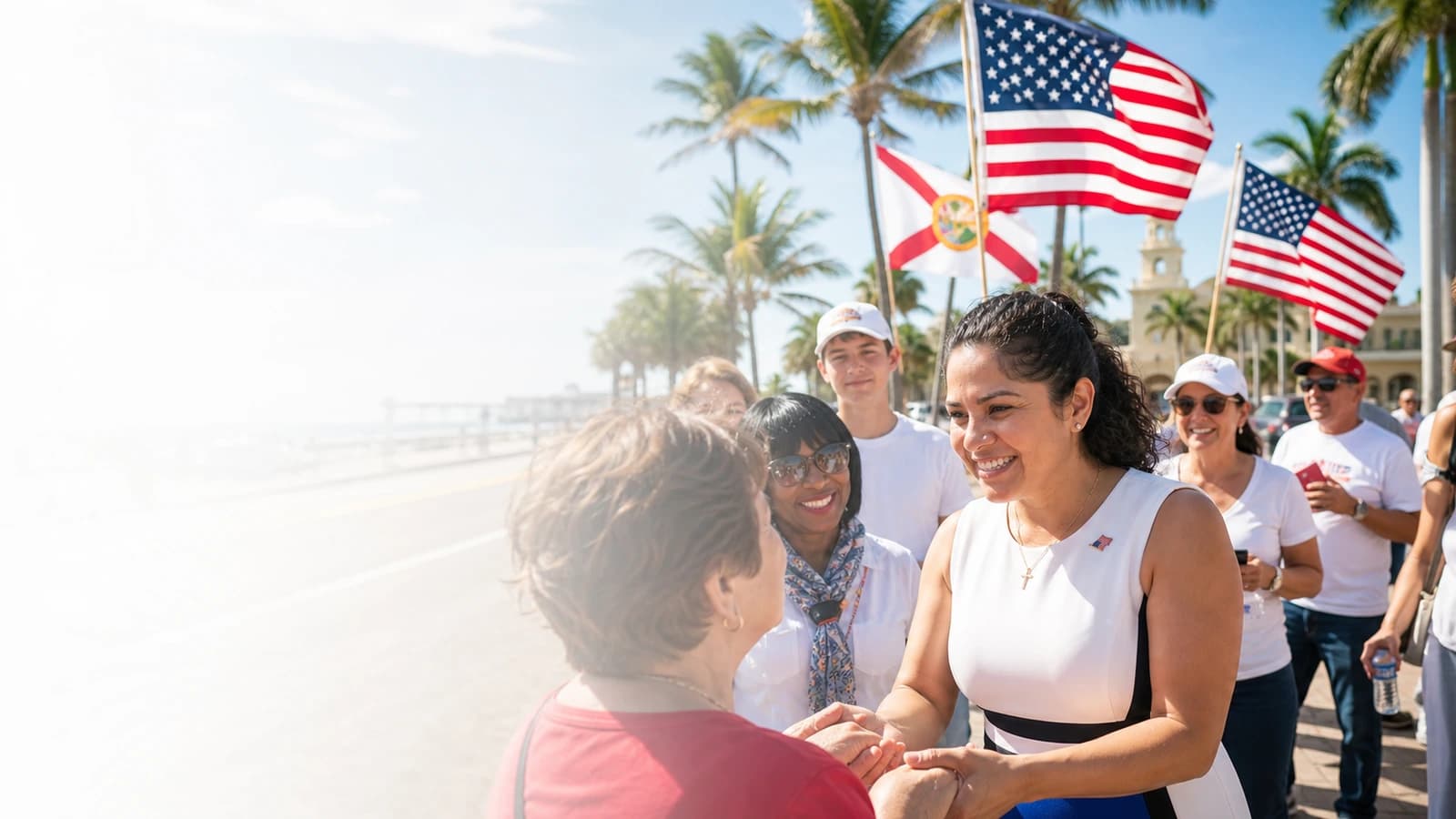 Paola Branda shaking hands with a voter
